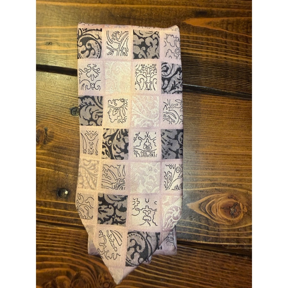 Steven Land Silk Tie Pink Black Paisley Square Pattern Formal Business‎ Office